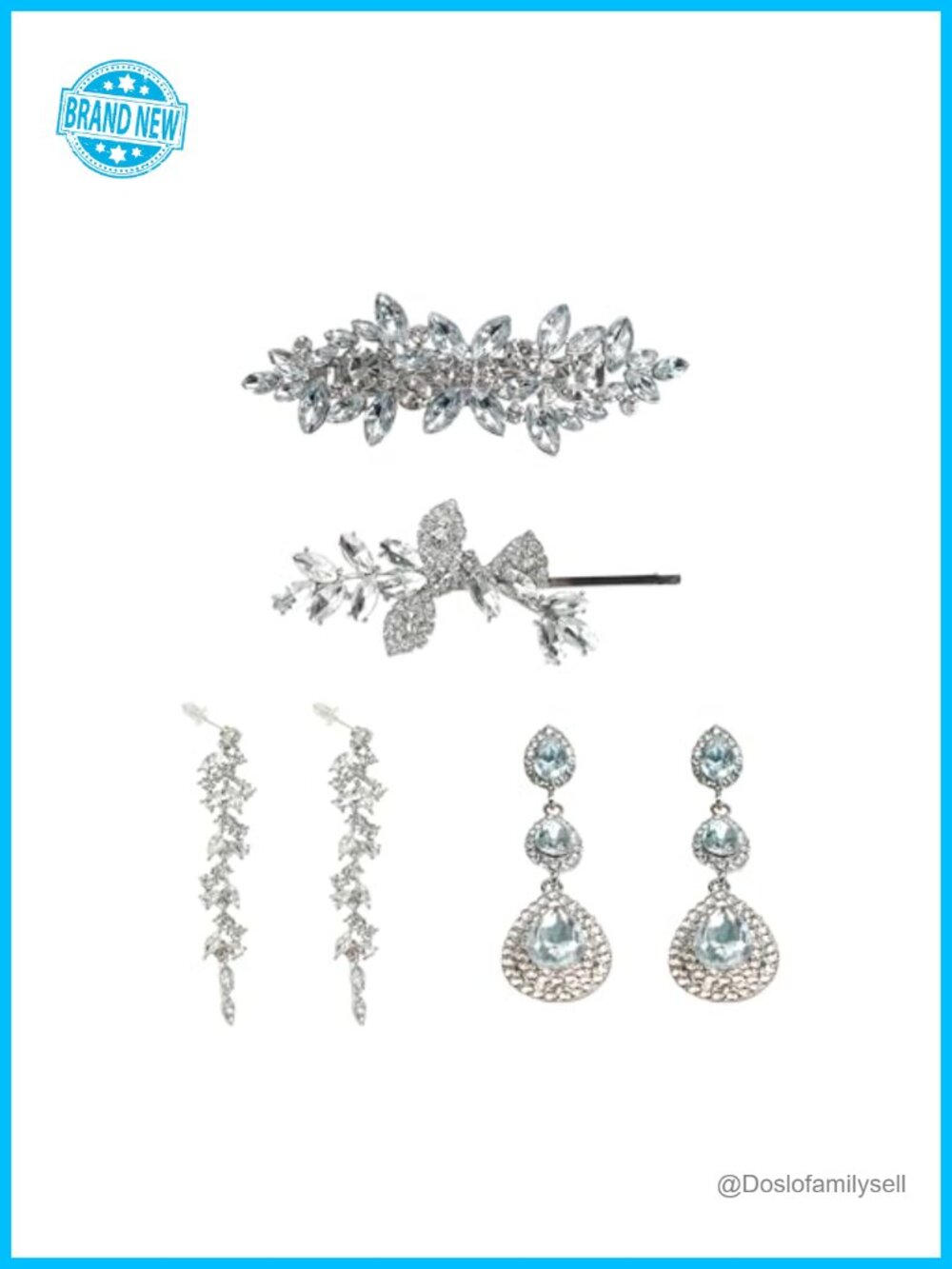 Rhinestone Bridesmaid Hair Clips and Dangle Earrings Set